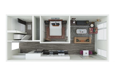 a bedroom floor plan with a living room and a dining room